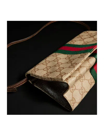 Gucci Small Pouch With Strap And Web In Brown