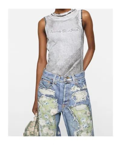 Acne Studios Logo-print Top In Silver