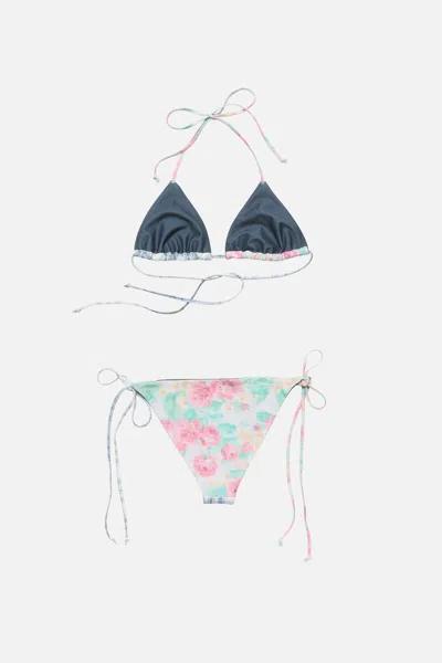 Acne Studios Patchwork Floral-print Bikini In Blue