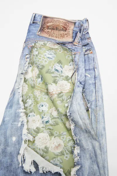 Acne Studios Floral-patchwork Distressed Shorts In Blue