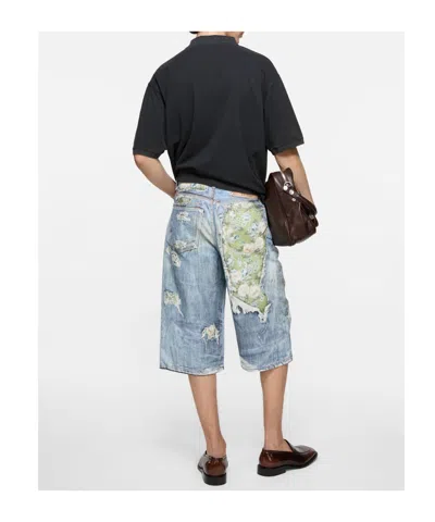 Acne Studios Floral-patchwork Distressed Shorts In Blue