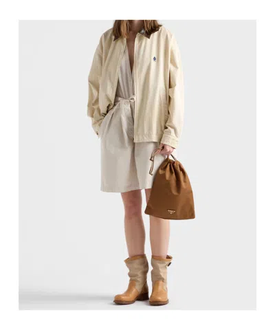 Prada Embroidered Garment-dyed Old Gabardine Blouson Jacket In Brown