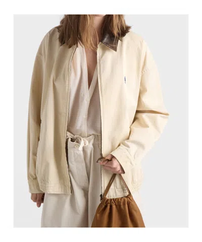 Prada Embroidered Garment-dyed Old Gabardine Blouson Jacket In Brown