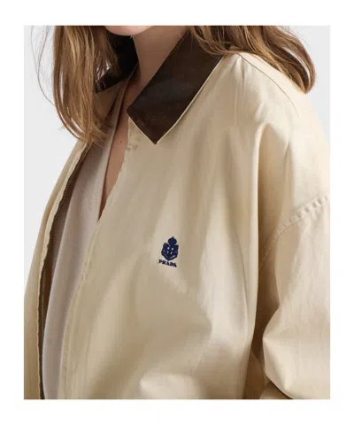 Prada Embroidered Garment-dyed Old Gabardine Blouson Jacket In Brown