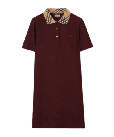 Burberry Dress Checked Collar Short Sleeves Design In Brown