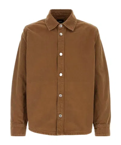 A.p.c. Button-up Long-sleeved Jacket In Brown