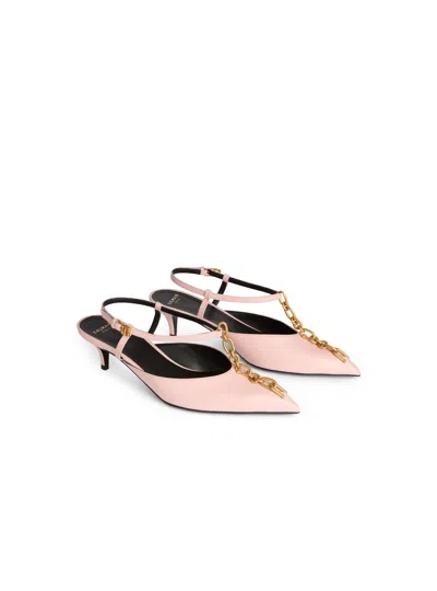 Balmain Sync Chain Kitten Slingbacks In Leather In Pink