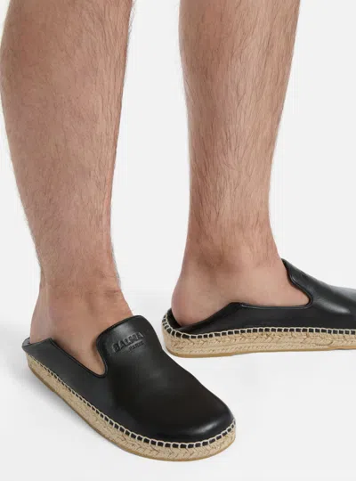 Balmain Smooth Leather Espadrilles In Black