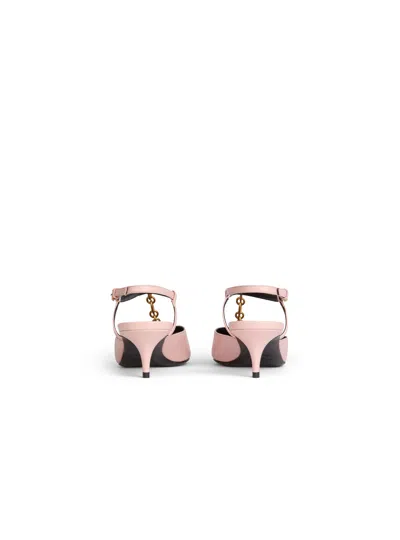 Balmain Sync Chain Kitten Slingbacks In Leather In Pink