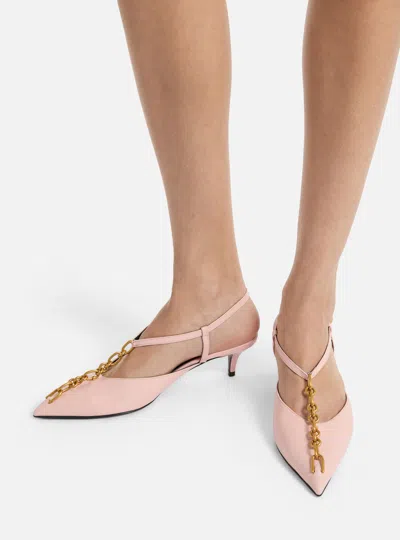 Balmain Sync Chain Kitten Slingbacks In Leather In Pink