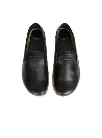 Balmain Smooth Leather Espadrilles In Black