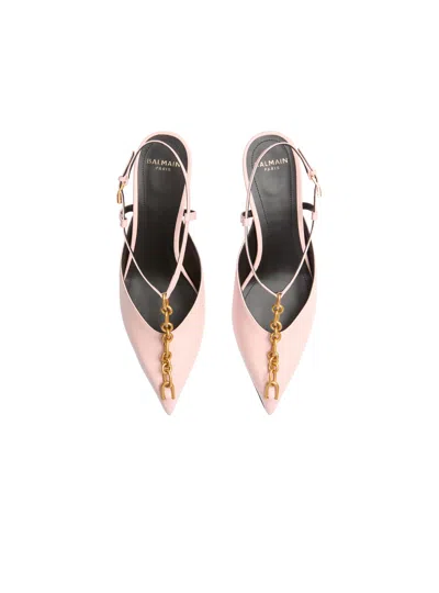 Balmain Sync Chain Kitten Slingbacks In Leather In Pink