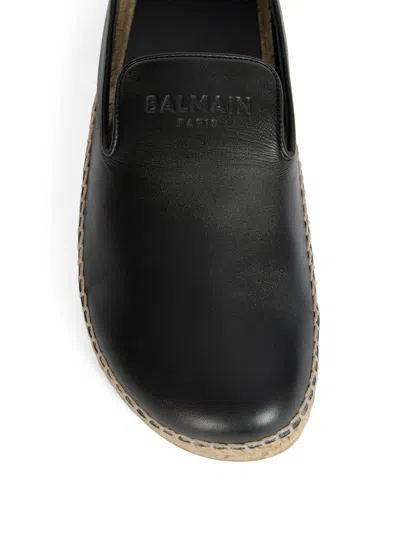 Balmain Smooth Leather Espadrilles In Black