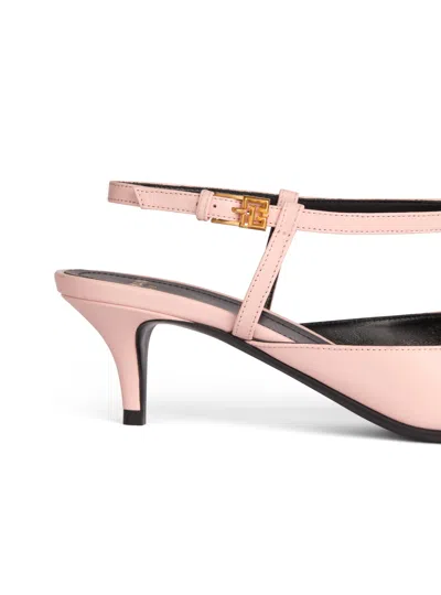 Balmain Sync Chain Kitten Slingbacks In Leather In Pink