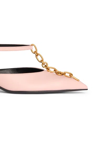Balmain Sync Chain Kitten Slingbacks In Leather In Pink