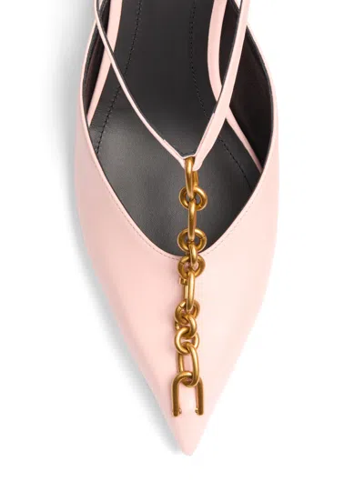 Balmain Sync Chain Kitten Slingbacks In Leather In Pink