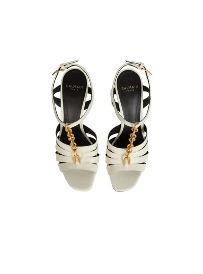 Balmain Sync Platform Sandals In Smooth Leather In White