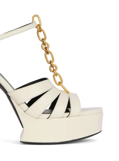 Balmain Sync Platform Sandals In Smooth Leather In White