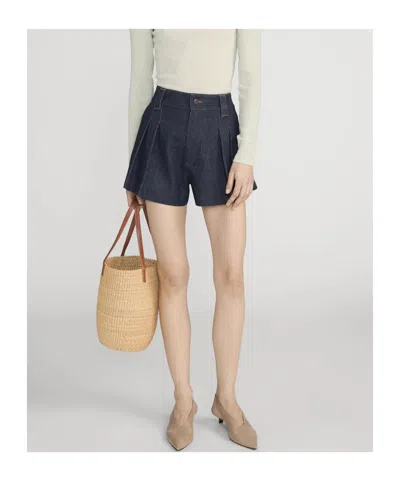 Frame The Structural Pleated Denim Shorts In Purple