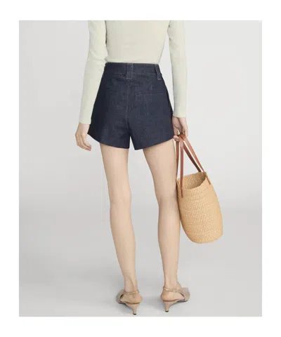 Frame The Structural Pleated Denim Shorts In Purple