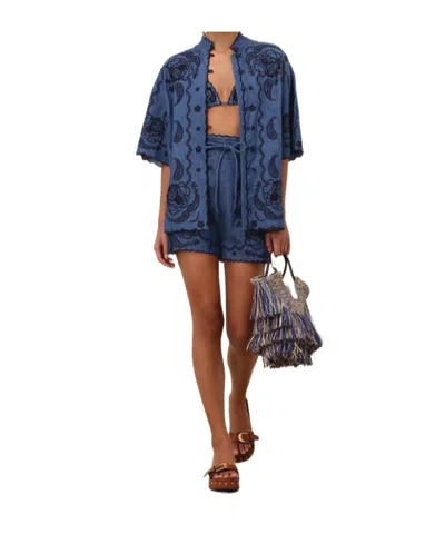 Zimmermann Womens Railway Blue Aster Embroidered Denim Shorts Xs In Blue