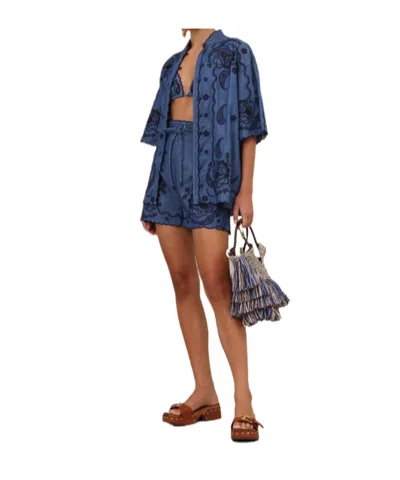 Zimmermann Womens Railway Blue Aster Embroidered Denim Shorts Xs In Blue
