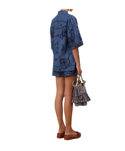 Zimmermann Womens Railway Blue Aster Embroidered Denim Shorts Xs In Blue