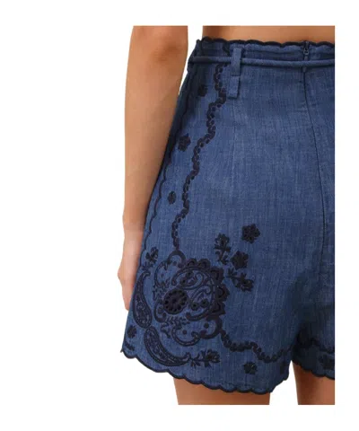 Zimmermann Womens Railway Blue Aster Embroidered Denim Shorts Xs In Blue