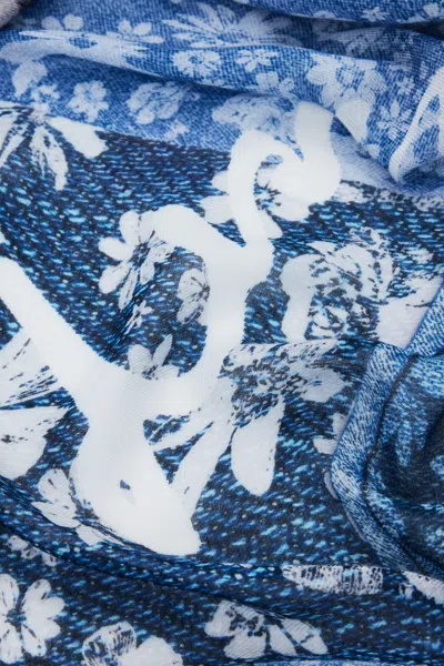 Desigual Rectangular Denim Patch Scarf In Blue