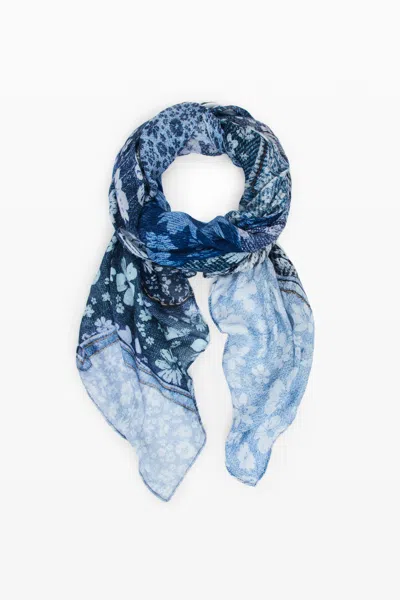 Desigual Rectangular Denim Patch Scarf In Blue