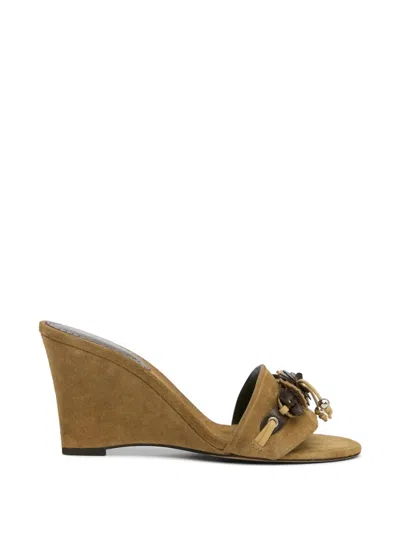 Isabel Marant Anee Embellished Suede Wedge Mules In Brown