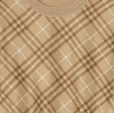 Burberry Check Panel Wool Silk T-shirt In Brown
