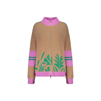 Herno Zip-up Leaf-pattern Cardigan In Neutral
