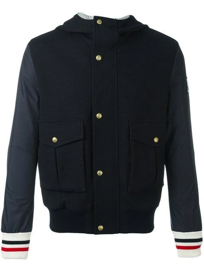 Shop Moncler Hooded Bomber Jacket In Blue