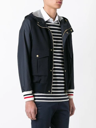 Shop Moncler Hooded Bomber Jacket In Blue