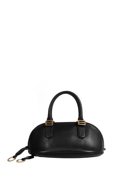 Balenciaga Mini Leather Bolero B Logo Zip Fastening Top Handle With Ring Detail In Black