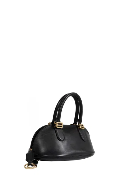 Balenciaga Mini Leather Bolero B Logo Zip Fastening Top Handle With Ring Detail In Black