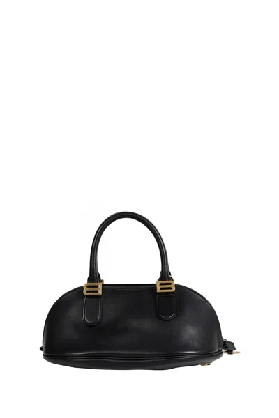 Balenciaga Mini Leather Bolero B Logo Zip Fastening Top Handle With Ring Detail In Black