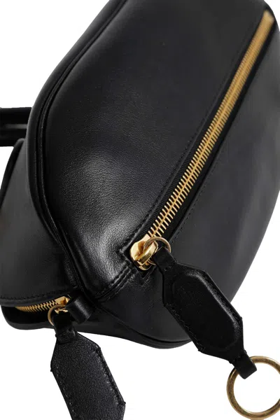 Balenciaga Mini Leather Bolero B Logo Zip Fastening Top Handle With Ring Detail In Black