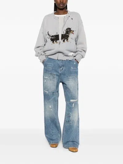 Found Distressed Patchwork Jeans In Blue