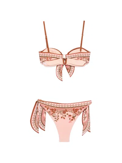 Zimmermann Womens Pink Paisley Floral Aster Scarf Tie Bikini Set Xs In Brown