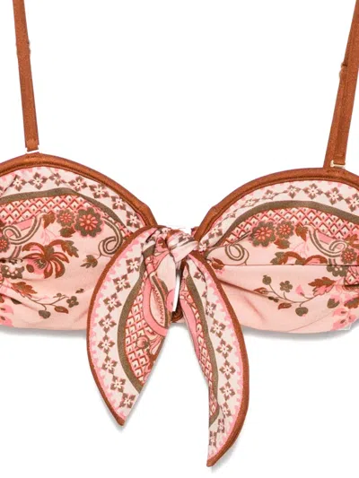 Zimmermann Womens Pink Paisley Floral Aster Scarf Tie Bikini Set Xs In Brown