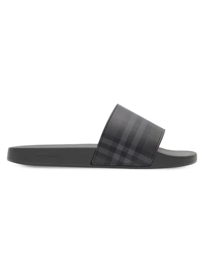 Burberry Check Slides In Gray