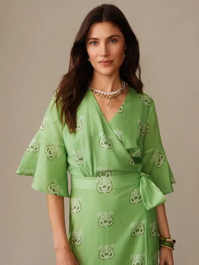 J.mclaughlin Women's Emily Wrap Dress In Siesta Green/white