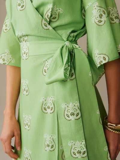 J.mclaughlin Women's Emily Wrap Dress In Siesta Green/white