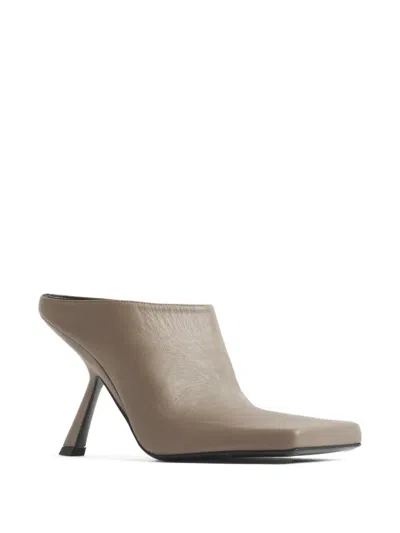 Mugler Square-toe Leather Mules In Gray