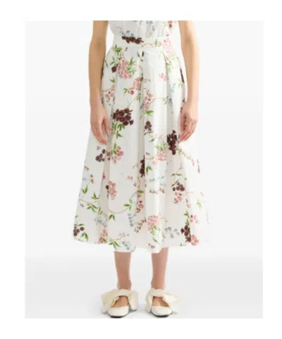 Erdem Chintz Floral Pleated Organic Cotton Poplin A-line Midi Skirt In Burgundy
