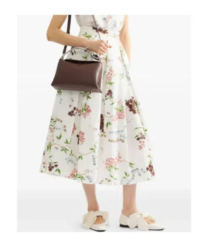 Erdem Chintz Floral Pleated Organic Cotton Poplin A-line Midi Skirt In Burgundy