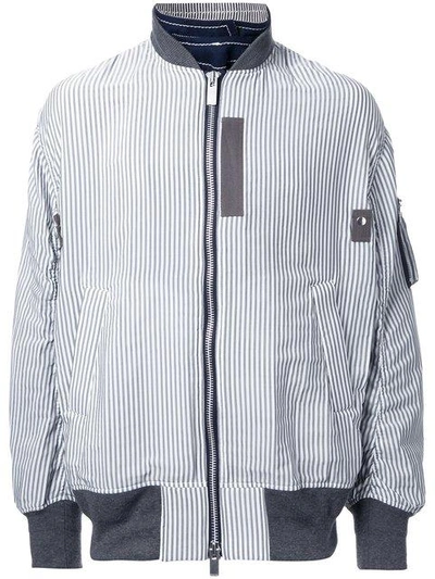 Shop Sacai Pinstriped Bomber Jacket In White