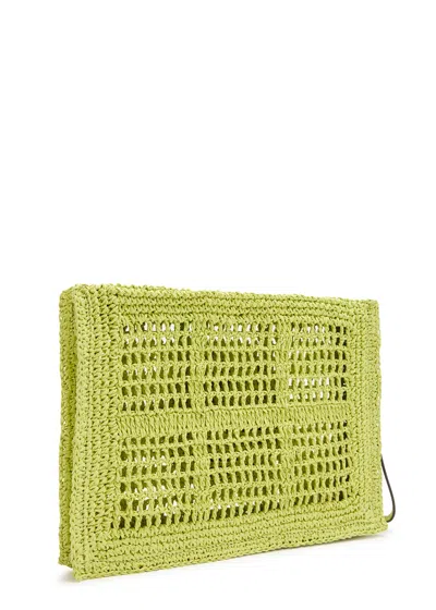 Tory Burch Hand Crocheted Raffia Rectangular Clutch Pouch In Green